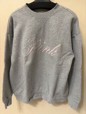 PINK Victoria's Secret Gray Sweatshirt with Pink Script Logo